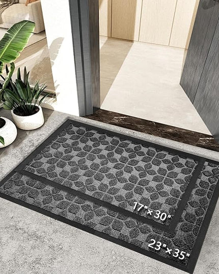 Bulijojo Sturdy Front Entrance Doormats,Durable Heavy Duty Welcome Mat,Thick Absorbent Natural Rubber Non Slip Mat,Easy Clean Entryway Mat 17"x30" Geometric Grey