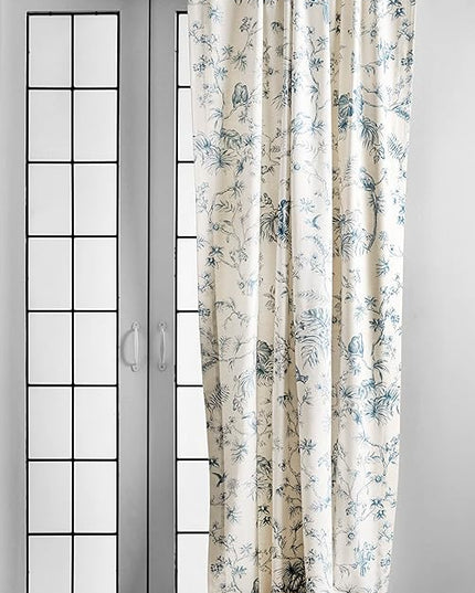 Maison d' Hermine Curtains for living room 100% Cotton 84 inch length Two Panels Light Filtering Toile Curtains for Bedroom Windows with rod and loop Pockets Drapes (Jouy Paradise Blue, 50"W x 84"L)