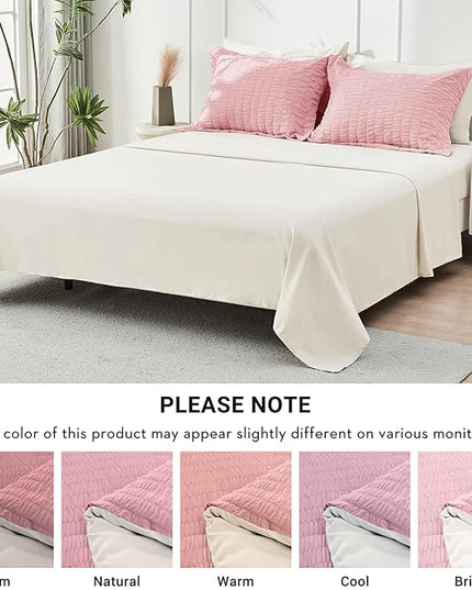 HYMOKEGE Pink/Ivory Twin XL Comforter Set Seersucker 5 Pieces, All Season Luxury Bed in a Bag for Bedroom, Bedding Set with Comforter, Sheets, Pillowcase & Sham