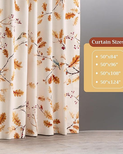 Maison d' Hermine Curtains for Living Room 100% Cotton 108 inch Length Two Panels Light Filtering Curtains for Bedroom Windows with Rod and Loop Pockets Drapes (Oak Leaves, 50" W x 108" L)