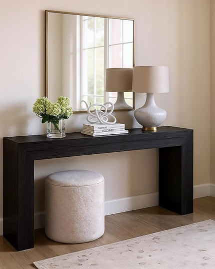Plank+Beam Grand Console Table, 66 Inch Modern Solid Wood Sofa Table, Narrow Entryway Table for Hallway, Behind The Couch, Living Room, Foyer, Black Wirebrush