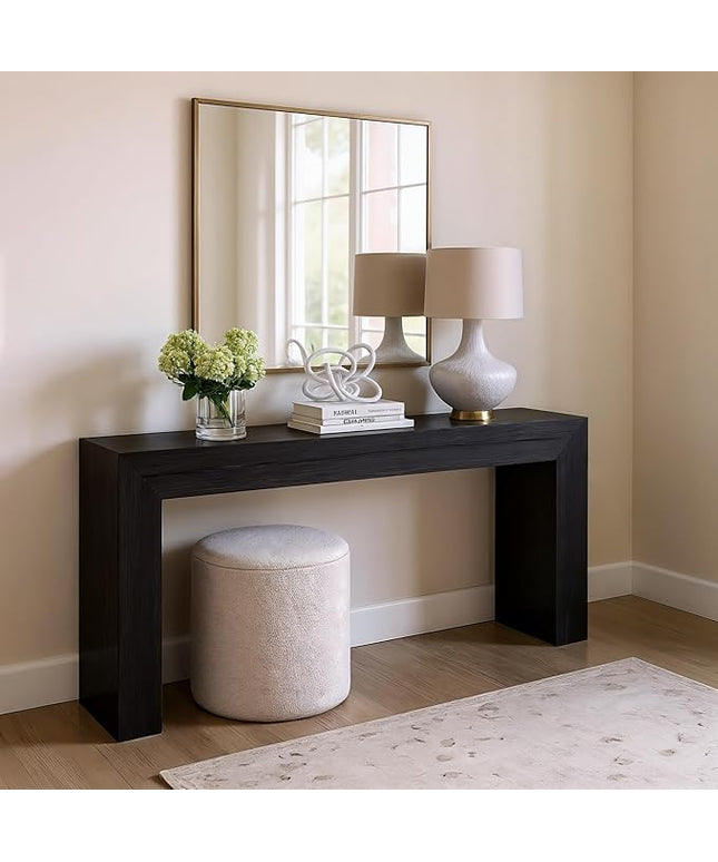 Plank+Beam Grand Console Table, 66 Inch Modern Solid Wood Sofa Table, Narrow Entryway Table for Hallway, Behind The Couch, Living Room, Foyer, Black Wirebrush