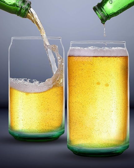 DISCOUNT PROMOS Beer Can Glasses Set of 10, 16 oz. Pint Sized, Soda Can Shape, Glassware, Green
