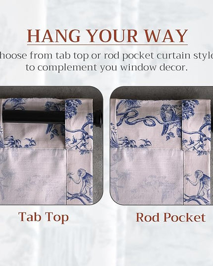 Maison d' Hermine Curtains for Living Room 100% Cotton 84 inch Length Two Panels Light Filtering Toile Curtains for Bedroom Windows with Rod and Loop Pockets Drapes (Bonobo Blue, 50" W x 84" L)