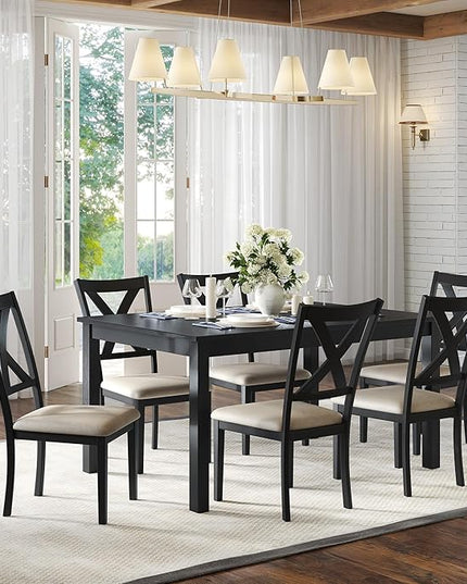 AMERLIFE 7-Piece Farmhouse Dining Table Set with 6 Upholstered Chairs, 60" Space-Saving Dining Table & Chair Set for Dining Room, Kitchen, Small Apartment, Restaurant, Grey & White