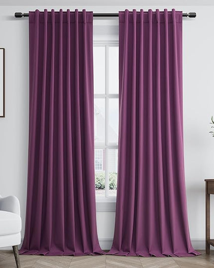 Guken Purple Blackout Curtains 120 Inch Length 2 Panels Set for Living Room Bedroom Back Tab Thermal Insulated 100% Black Out Linen Drapes Room Darkening Window Curtains 52 Inches Width