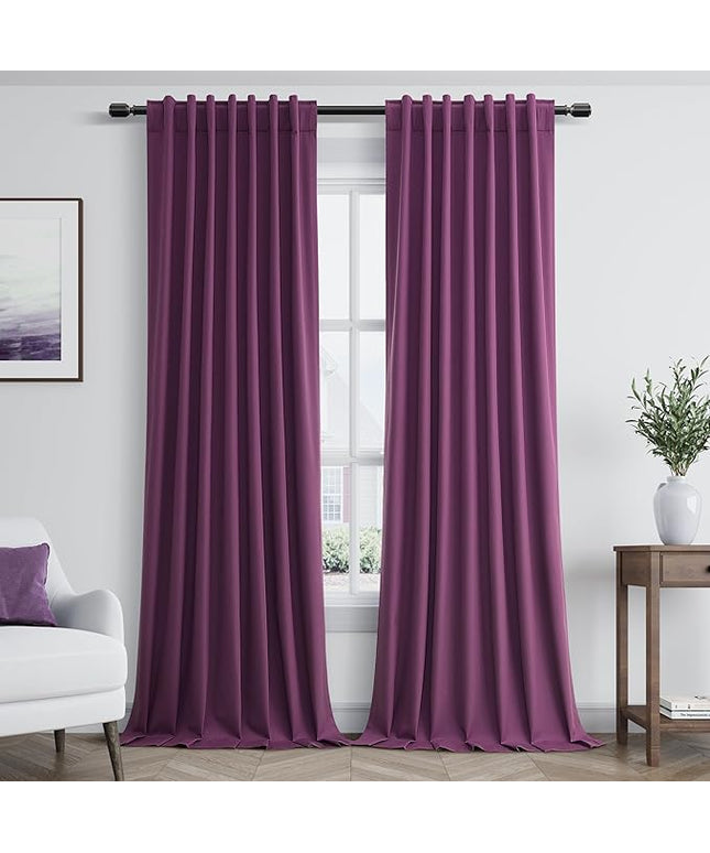 Guken Purple Blackout Curtains 120 Inch Length 2 Panels Set for Living Room Bedroom Back Tab Thermal Insulated 100% Black Out Linen Drapes Room Darkening Window Curtains 52 Inches Width