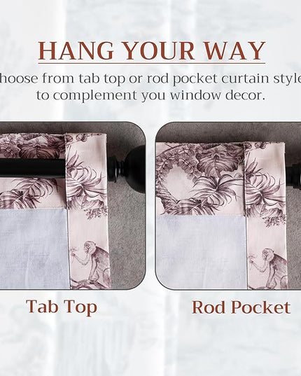 Maison d' Hermine Curtains for Living Room 100% Cotton 108 inch Length One Panel Light Filtering Toile Curtains for Bedroom Windows with Rod and Loop Pockets Drapes (Bonobo Brown, 50" W x 108" L)