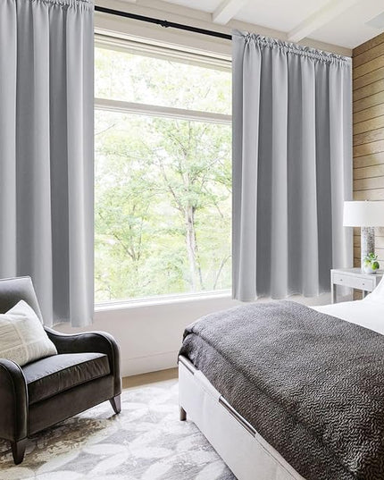 DWCN Blackout Curtains Room Darkening Thermal Insulated Bedroom Curtains Window Curtain Panels, 52 x 63 inches Long, Set of 2 Silver Grey Rod Pocket Drapes