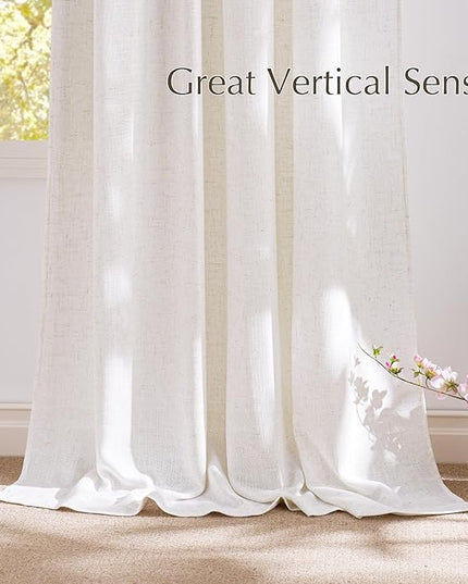 NICETOWN Kitchen Window Curtains Natural Thick Linen Blend (230GSM), Back Tab & Rod Pocket with Pleat Tab Semi Sheer Window Treatments Light Filtering for Kids Room, W52 x L48, 2 Panels