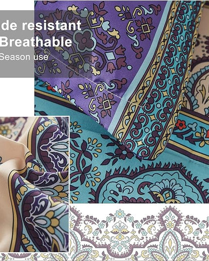 Boho Comforter Set California King Size 8 Piece Bed in a Bag Bohemian Striped Bedding Quilt Set Aqua Paisley Floral Comforter and Sheet Set,Soft Microfiber Complete Bedding Sets for All Season