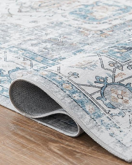 jinchan Hallway Runner Rug 2x10 - Kitchen Machine Washable Vintage Floral Non-Slip with Rubber Backing Ultra-Thin Carpet for Bedroom Laundry Room Living Room (2x10ft, Grey/Blue)