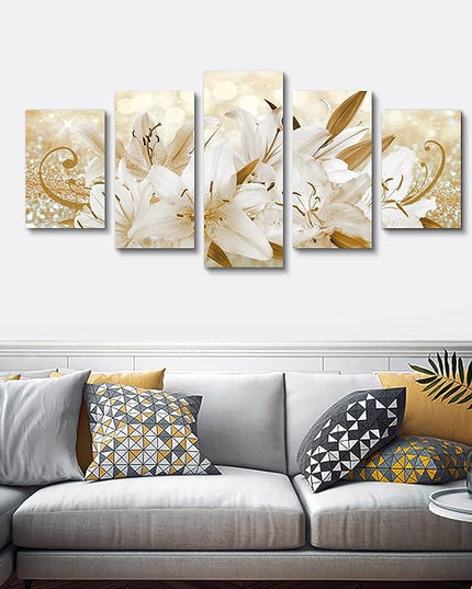 LUDUHU Golden Orchid Flowers Canvas Print - Abstract Floral Wall Art Painting Decor for Home Decoration Artwork Picture Bedroom (E,Oversize 80x40inch)