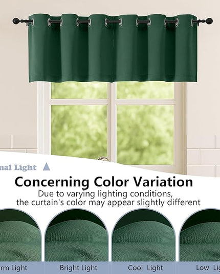 Simplebrand Ever Green Short Kitchen Curtains 24 Inch Length 2 Panels Set, Small Windows Room Darkening Curtain for Bathroom, Cabinet, Basement, RV Camper, Thermal Insulated Short Drapes, 40 x 24 Inch