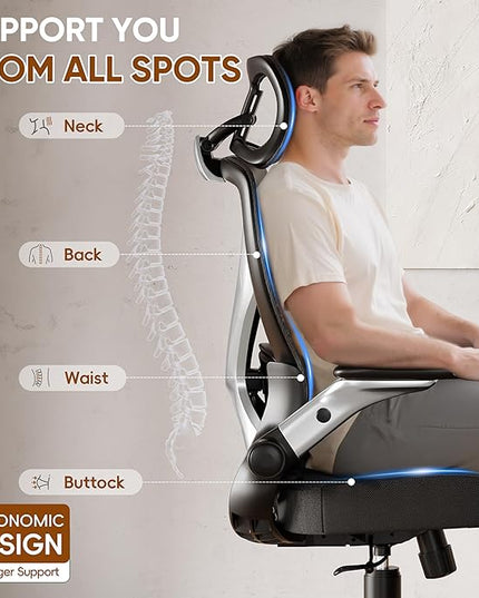 GABRYLLY Ergonomic Office Chair, Home Mesh Desk Chair with Adjustable Lumbar Support, 5D Arms & Wide Seat, 135° Recline Big and Tall Computer Chairs for Work Gaming, Heavy Duty,300LBS