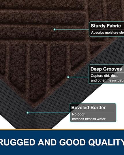 Smiry Front Door Mat Outside Entrance, Heavy Duty Outdoor Indoor Natural Rubber Doormat, Non Slip, Trap Dirt and Moisture, Easy Clean, Low Profile Patio Porch Entryway Mat, 29.5x17, Pure Brown