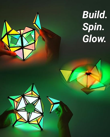 TOSY Magnet Pyramid Glow - 1 Cube Transforms into 1 Billion Shapes, 15 pcs (12 Puzzle pcs & 3 Accessories), 243 Magnets, Glowing, Christmas Stocking Stuffers Gift for Kids, Creative Puzzle STEM Toy