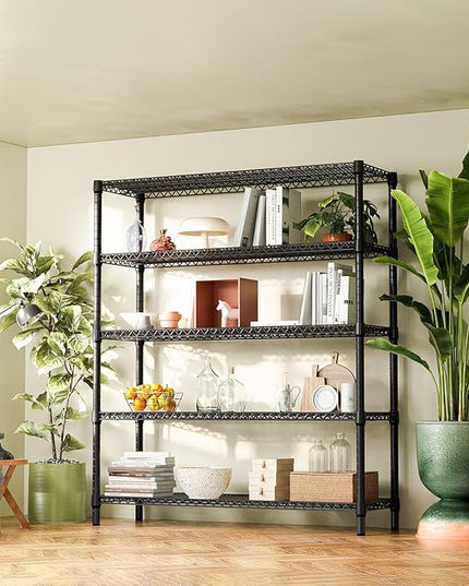 IZEUK 5-Tier Adjustable Heavy Duty Metal Storage Shelving Unit, Wide Utility Rack Organizer for Garage, Basement, Kitchen, Office, Warehouse (Black, 17.7" D x 59.1" W x 70.9" H)