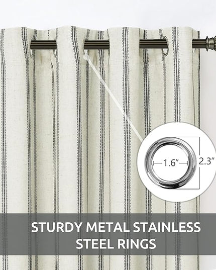DriftAway Farmhouse Linen Blend Blackout Curtains 108 Inches Long for Bedroom Vertical Striped Printed Linen Curtains Thermal Insulated Lined Treatments for Living Room 2 Panels W52 x L108 Black