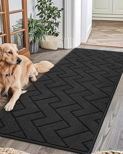 hicorfe Indoor Doormat,Front Back Door Mat Rubber Backing Non Slip Door Mats 24"x71" Absorbent Resist Dirt Entrance Doormat Inside Floor Mats for Entryway Washable Low-Profile(Charcoal)