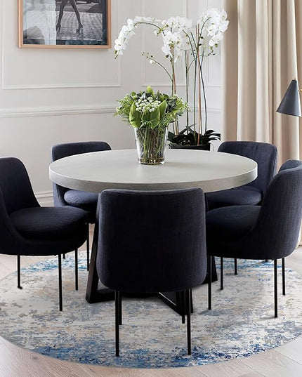Modern Abstract 8x8 Round Area Rug Non Slip Non Shedding Rug Low Pile Stain Resistant for Bedroom Living Room Office Dining Room,Blue/Grey