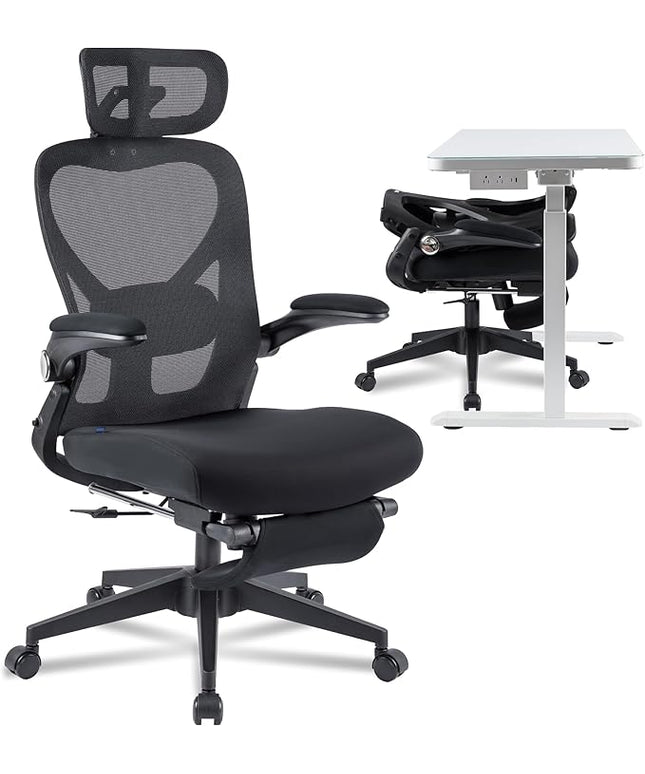 FLEXISPOT Foldex Ergonomic Office Chair, Folding Chair for Small Spaces with Lumbar Support, Flip-up Armrests, 3D Headrest, Desk Chairs with Footrest for Work,Video Game (Foam Black)