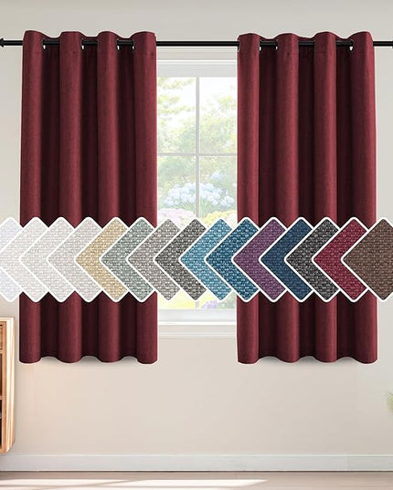H.VERSAILTEX Linen Blackout Curtain 54 Inches Long for Bedroom/Living Room Thermal Insulated Grommet Linen Curtain Drapes Primitive Textured Burlap Effect Window Drapes 1 Panel - Heather Burgundy