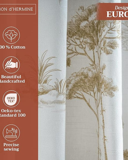 Maison d' Hermine Curtains for Living Room 100% Cotton 108 inch Length Two Panels Light Filtering Toile Curtains for Bedroom Windows with Rod and Loop Pockets Drapes (Trianon Bronze, 50" W x 108" L)