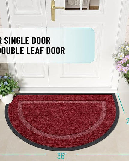 OLANLY Half Circle Door Mat Indoor Outdoor Entrance Welcome, Waterproof All-Season, All-Weather Doormat, Sturdy Natural Rubber, Low Profile, Easy Clean Patio Porch Entryway Mat, 36x24, Wine Red