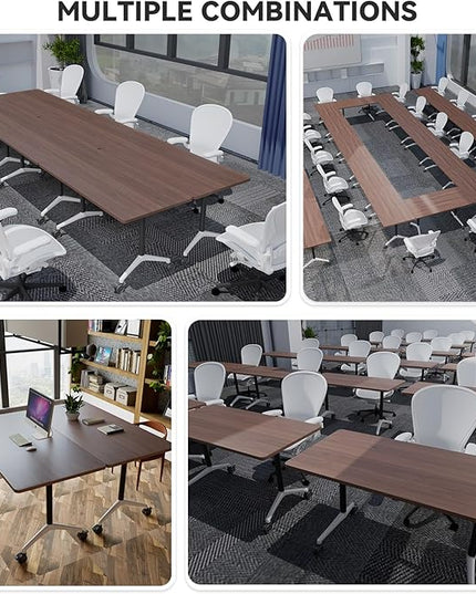 Conference Table, Folding Conference Room Tables, Modern Flip Top Seminar Training Meeting Table with Wheels, Modular Foldable Conference Tables for Home Office Classr (Brown 6 Pack 47.2inch)