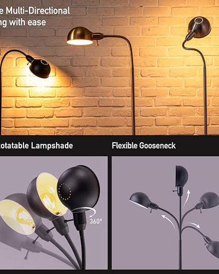 O'Bright Nova - Adjustable Floor Lamp with Flexible Gooseneck and Rotatable Shade, E26 Socket, 10-Inch Base - Ideal for Reading, Bedside, Living Room, Black