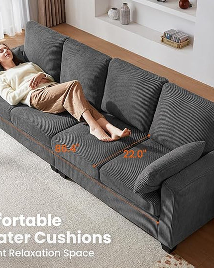 CHIC HOUSE Corduroy Modular Sectional Couch with Ottoman Chaise, L/U Shaped Sleeper Sofa for Living Room, Apartment, Lounge, Modern Armrest Neck Support Furniture (5 Seater Sectional, Dark Grey)