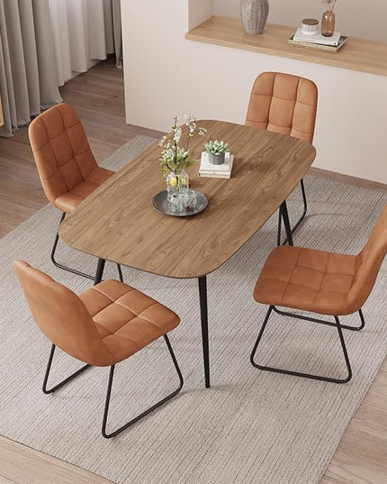 47.2'' Dining Table Set for 4,Modern Wood Dining Table,Leather Dining Chairs 4,Table and Chairs Set of 4,Ideal for Kitchen Dining Room (Walnut Color Table + 4 U-Shaped Brown Chairs, 47.2")