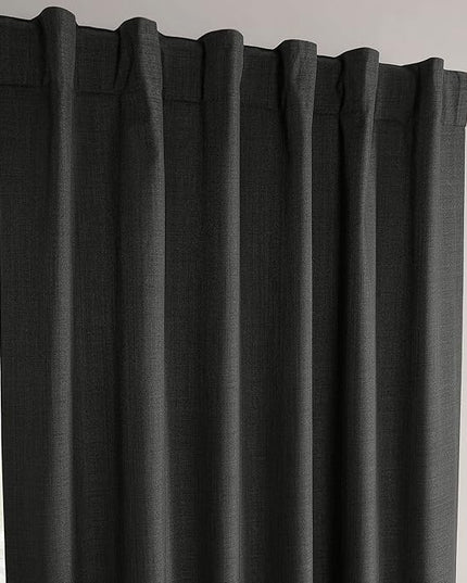 HPD Half Price Drapes Vienna Basic Linen 100% Blackout Curtains for Bedroom 84 Inches Long (2 Panels) - Rod Pocket Curtains & Drapes for Living Room & Windows - 50 X 84, Black