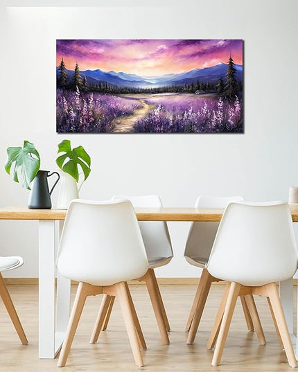 Zoyotago Canvas Wall Art Sunrise Blue Landscape Wall Art Purple Flower Canvas Print Modern Home Decor for Living Room Bedroom Office 20x40 Inch