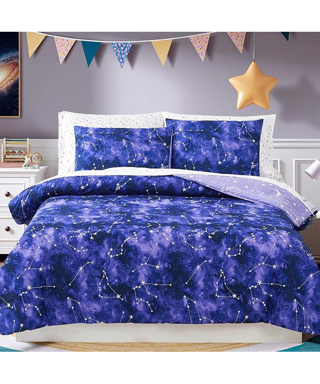 Twin Comforter Set - 5 Pieces Girls Boys Galaxy Glow in The Dark Twin Bedding Sets for Kids, Ultra Soft Bed in A Bag with Sheets