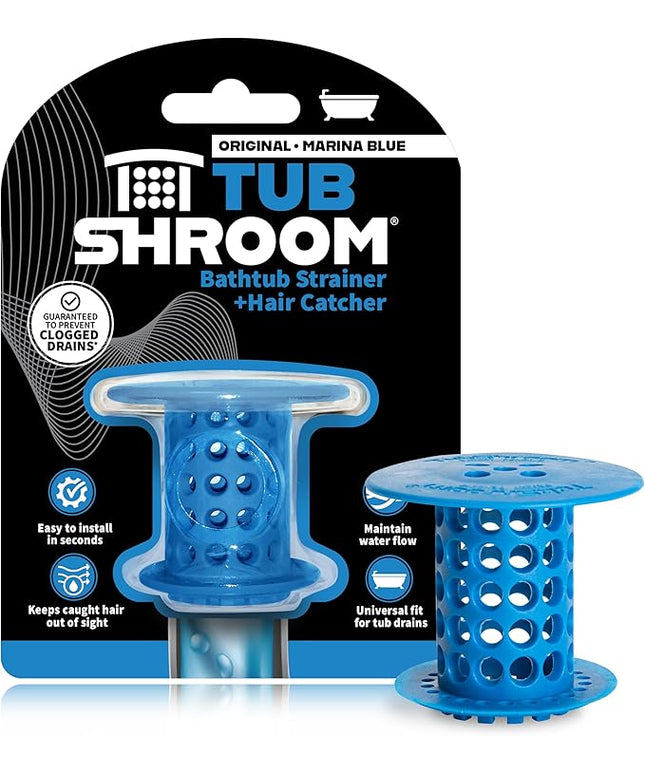 TubShroom Tub Drain Hair Catcher Strainer, Blue – Drain Protector and Hair Catcher for Bathroom Drains, Fits 1.5” – 1.75” Bathtub and Shower Tub Drains