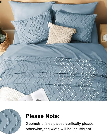 Litanika Grayish Blue California King Size Comforter Set with Sheets - 7 Pieces Bed in a Bag California King Boho Tufted Complete Bedding Sets with Comforter, Sheets, Pillowcases & Shams