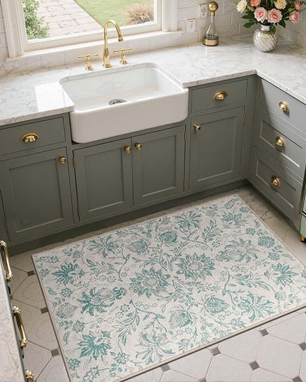 jinchan Torino 3x5 Area Rugs for Entryway Vintage-Inspired Floral Design Machine Washable Non-Slip Low-Pile Rug Ultra-Thin Indoor Traditional Accent Carpet for Entrance Kitchen Bedroom Hallway