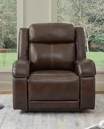 Watson & Whitely Genuine Leather Power Recliner Chairs for Adults, Wall Hugger RV Recliner with Power Headrest & Charging Ports, Electric Recliner Sofa Chair for Living Room, Dark Brown
