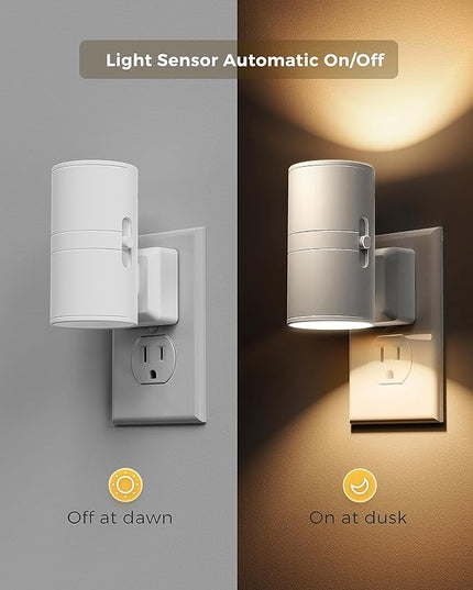 L LOHAS LED 4X Night Light Plug in, LOHAS Modern Night Light with Light Sensor, 0-100LM, Soft White 3000K, Dimmable Night Lights with White Shade for Hallway Bedroom Stairway