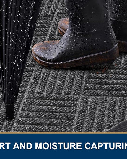 Smiry Front Door Mat Outside Entrance, Heavy Duty Outdoor Indoor Natural Rubber Doormat, Non Slip, Trap Dirt and Moisture, Easy Clean, Low Profile Patio Porch Entryway Mat, 47x32, Light Grey