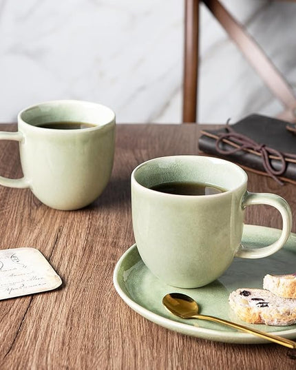 AmorArc 12oz Coffee Mugs, Ceramic Coffee Mugs set of 6 for Man, Woman, Dad, Mom, Modern Coffee Mugs with handle for Latte/Cappuccino/Milk/Cocoa. Dishwasher&Microwave Safe, Olive Green