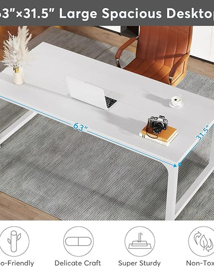 Tribesigns Modern Computer Desk, 63 x 31.5 inch Large Executive Office Desk Computer Table Study Writing Desk Workstation for Home Office, Spliced Desktop, White