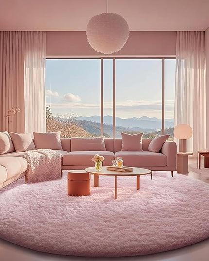 Ophanie Round Rugs 8Ft Pink Circle Area Rug, Fluffy Fuzzy Bedroom Carpet, Plush Soft Shaggy Indoor Floor Kawaii Living Room Rugs for Kids, Cute Room Decor for Teen Girls Home Decor Aesthetic, Nursery