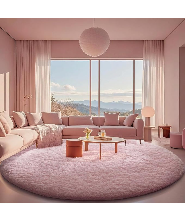 Ophanie Round Rugs 8Ft Pink Circle Area Rug, Fluffy Fuzzy Bedroom Carpet, Plush Soft Shaggy Indoor Floor Kawaii Living Room Rugs for Kids, Cute Room Decor for Teen Girls Home Decor Aesthetic, Nursery