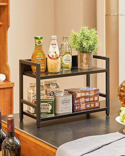 IBUYKE 2-Tier Spice Rack Industrial Counter Shelf Desktop Storage Organizer Standing Seasoning Rack for Countertop Kitchen Office Living Room Desktop Black UTLJ002B