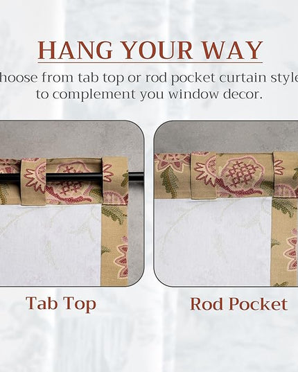 Maison d' Hermine Curtains for Living Room 100% Cotton 124 inch Length One Panel Light Filtering Curtains for Bedroom Windows with Rod and Loop Pockets Drapes (Artisan Love Somerset, 50" W x 124" L)