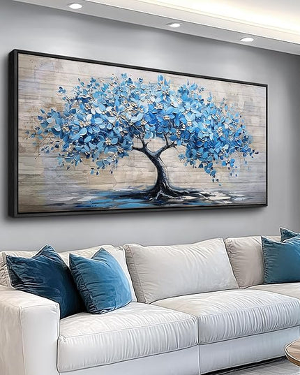 ERQINHUA Large Canvas Wall Decor For Living Room Farmhouse Wall Art For Bedroom Black Framed Mural Abstract Paintings Blue Tree Wall Pictures Artwork Office Decoration Dormitory Home Decor 30x60 In