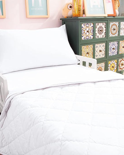NTBAY Toddler Bedding Set - 4 Piece Soft and Breathable Crib Bedding Set for Boys and Girls, Includes Quilted Comforter, Fitted Sheet, Flat Top Sheet and Envelope Pillowcase, White